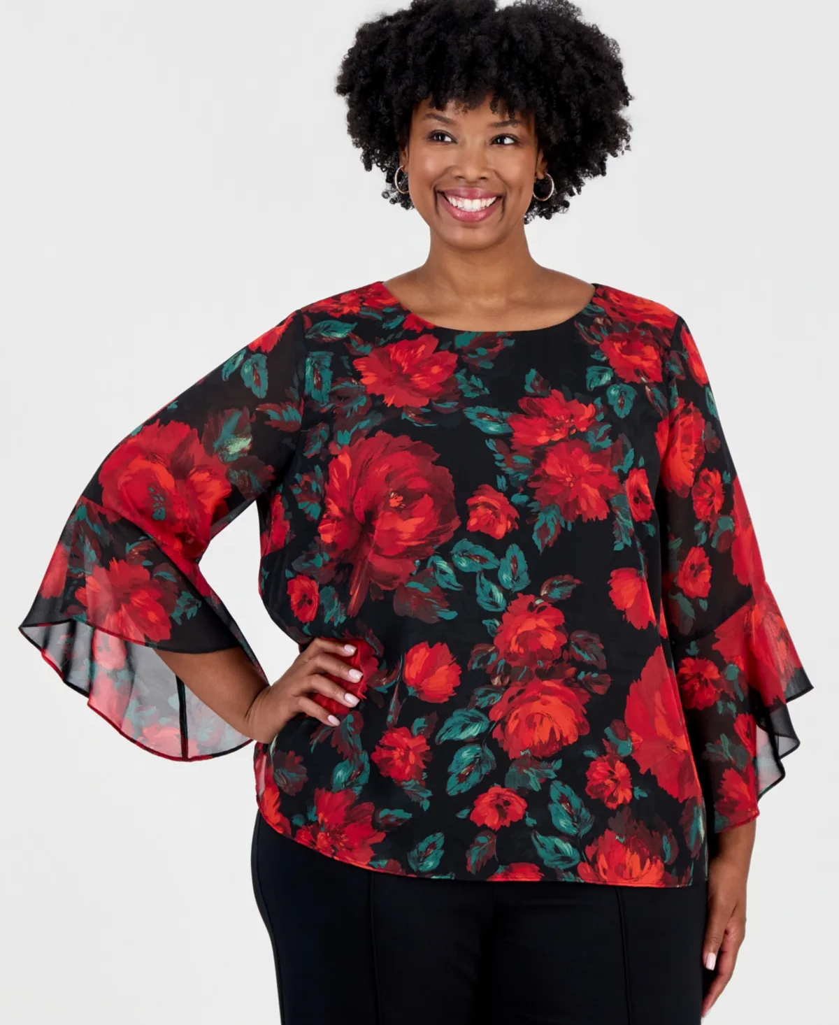 Ruffle 3/4-Sleeve Blouse by Kasper