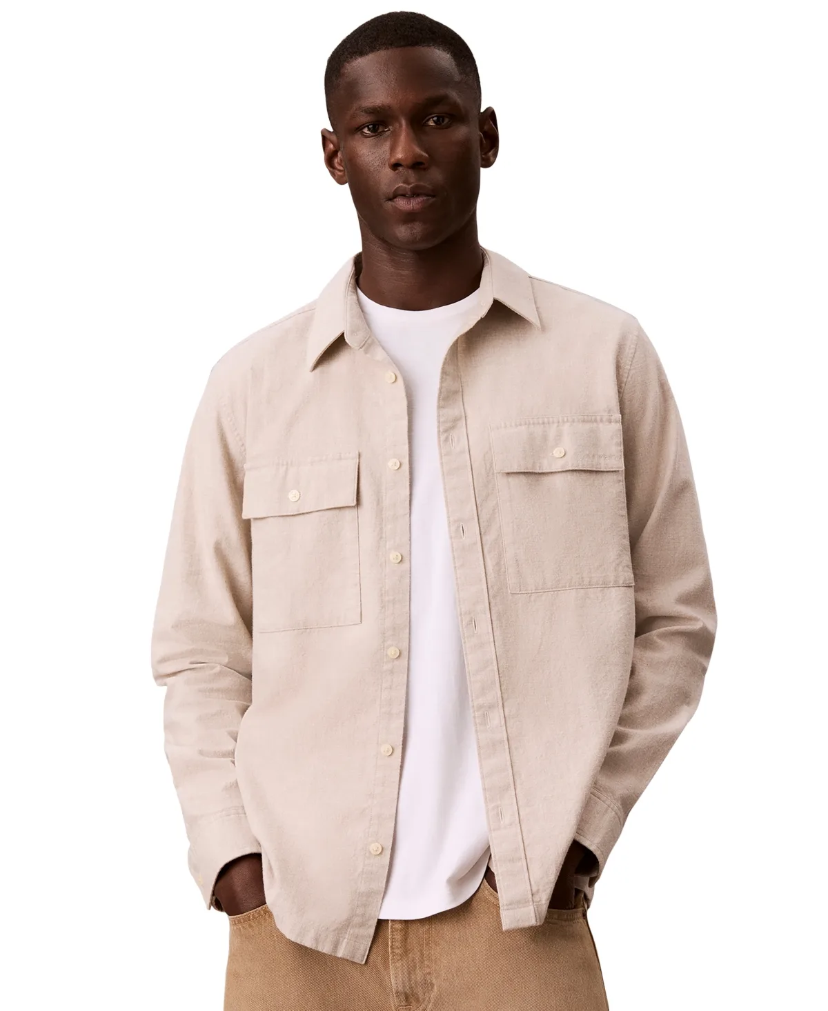 Melange Flannel Classic-Fit Button-Down Shirt by Calvin Klein