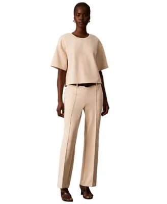 Boxy Tee Soft Scuba Short Sleeve Sweater Pull on High Rise Wide Leg Pants by Calvin Klein
