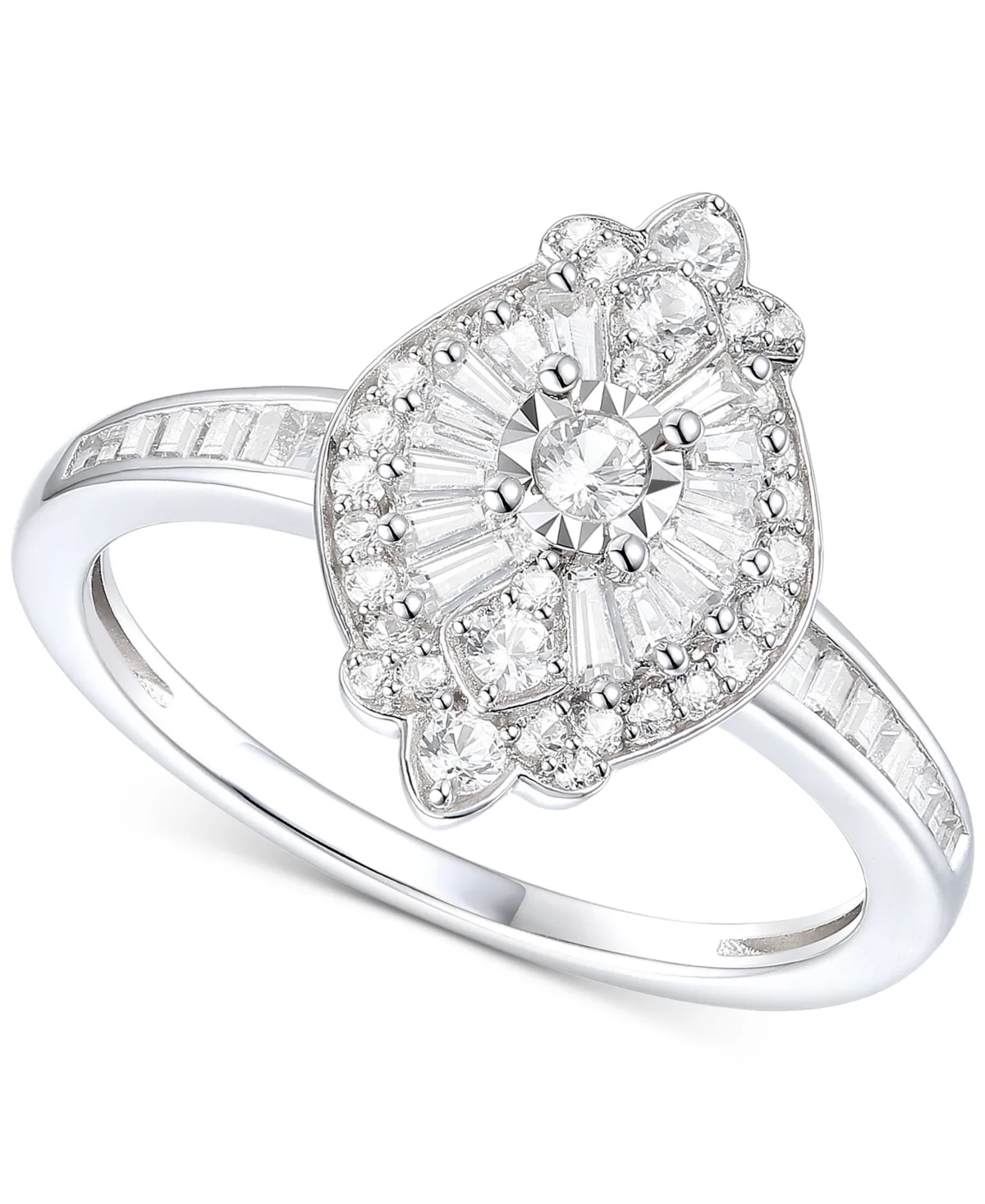 Diamond Baguette & Round Ring (1/2 ct. t.w.) in Sterling Silver by Promised Love