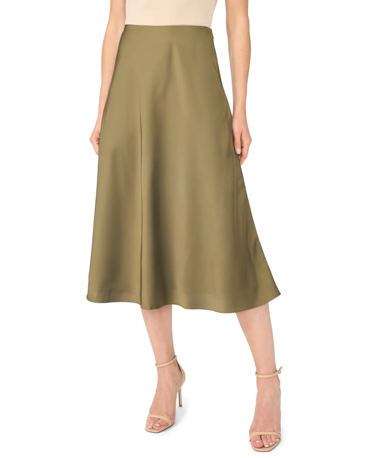 A-Line Side-Zip Satin Midi Skirt