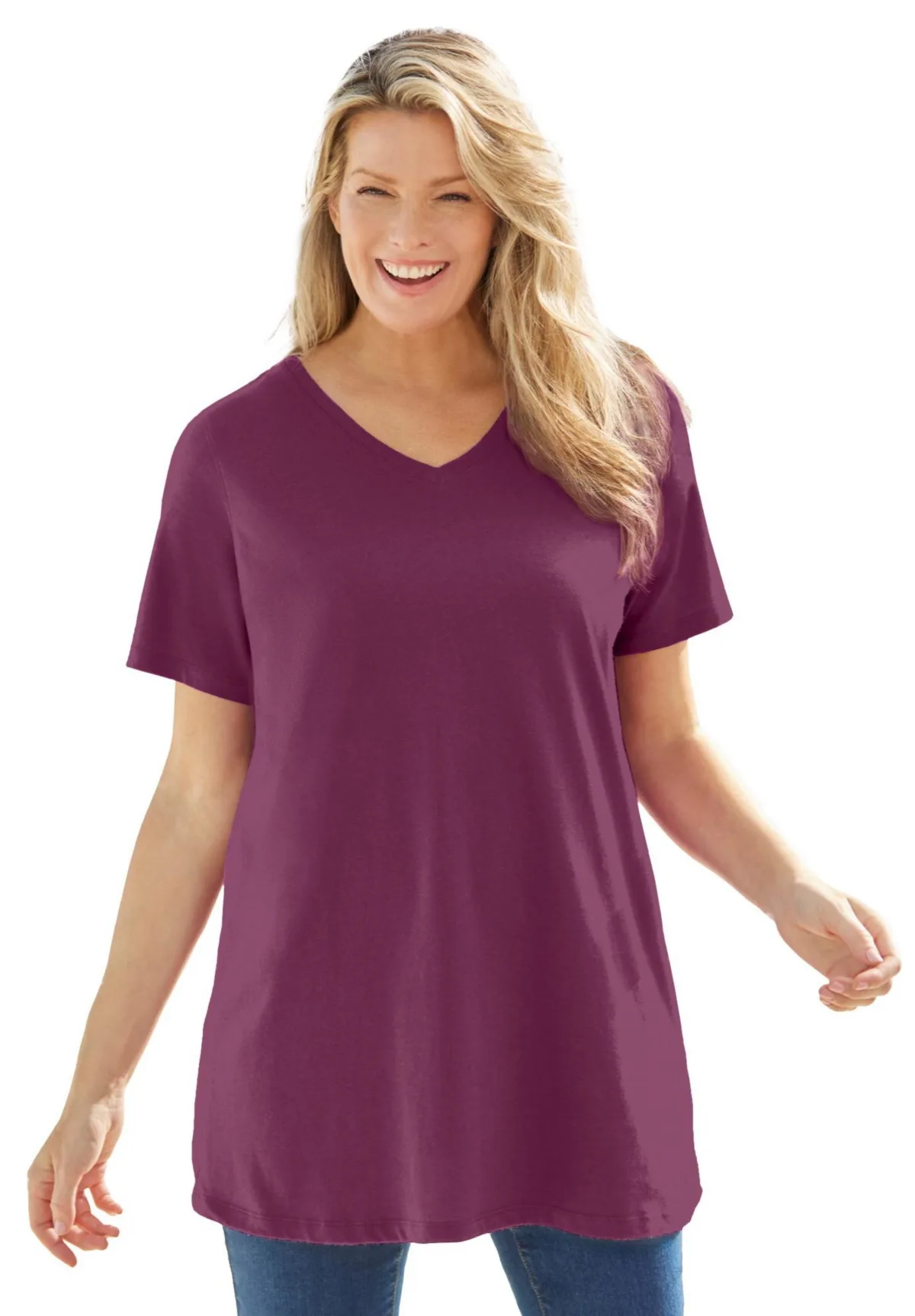 Perfect Short-Sleeve V-Neck Tunic by Woman Within