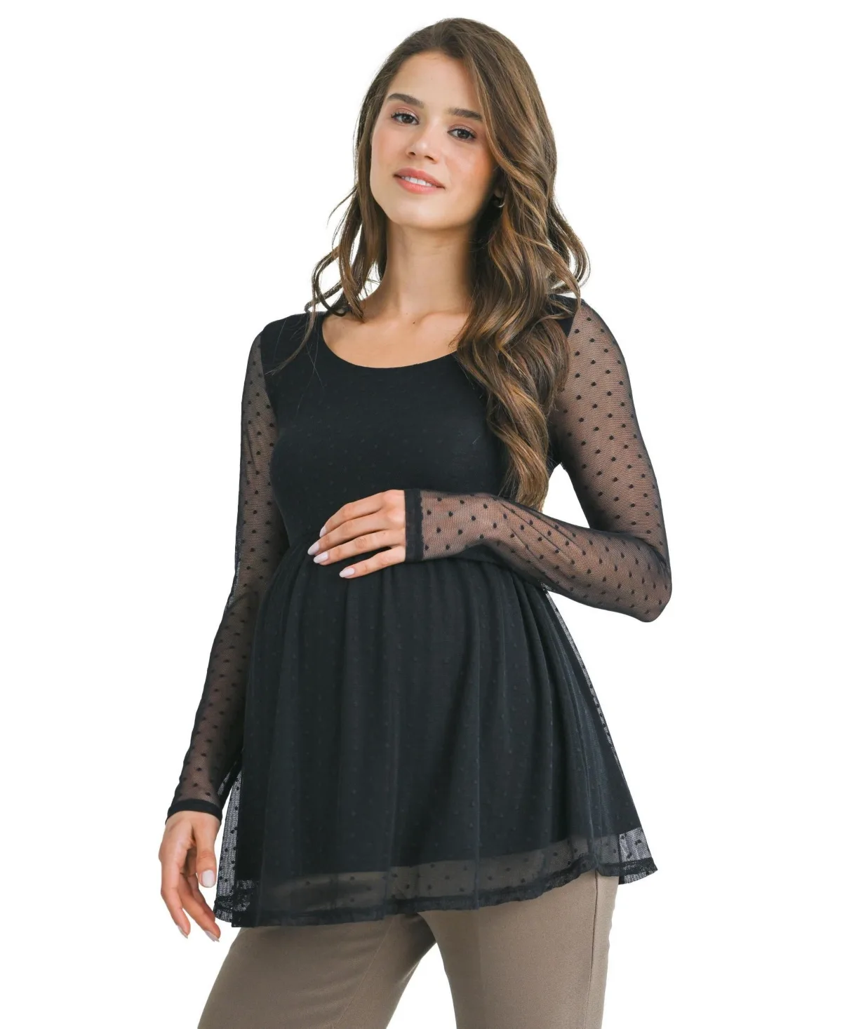 Maternity Swiss-Dot Empire-Waist Babydoll Top by Hello Miz