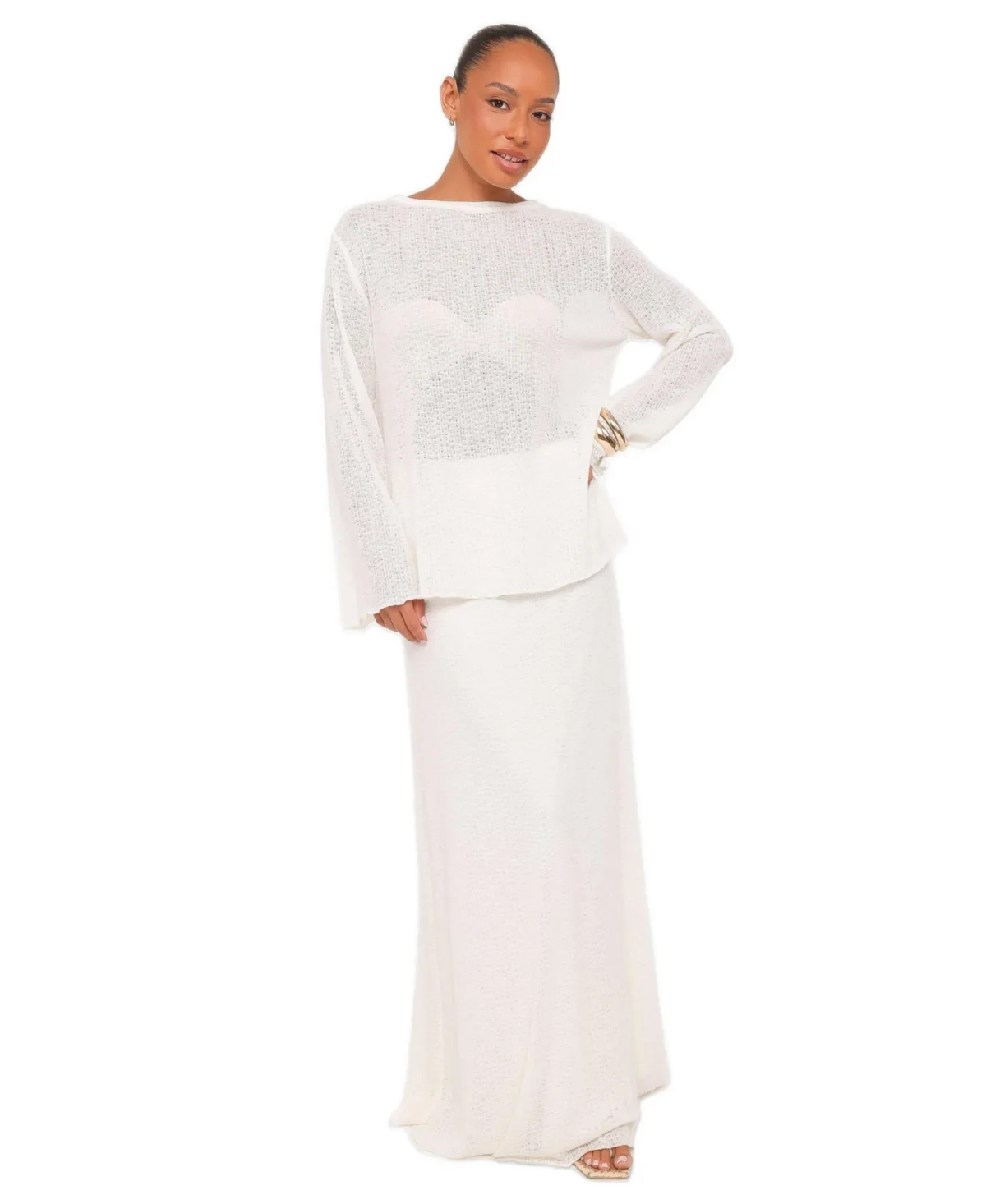Lune Boat Neck Long-Sleeve High-Waisted Top and Skirt, 2-Piece Set by Petal and Pup