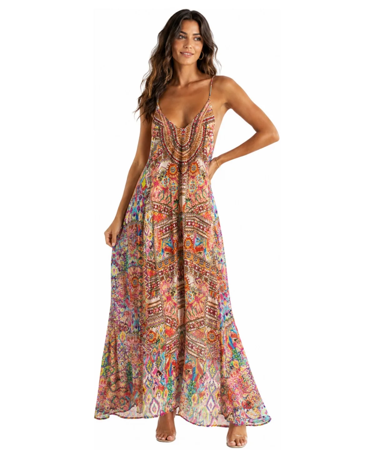 Halter Plunging V-Neck High-Low Maxi Dress by La Moda Clothing