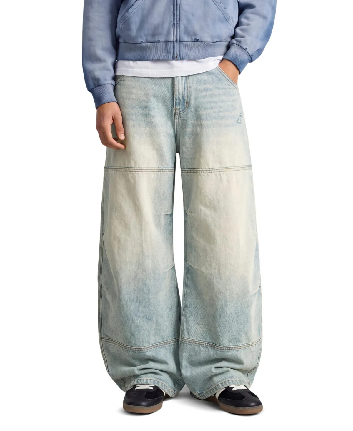 Panel Baggy Barrel Light-Wash Distressed Jeans by Aelfric Eden