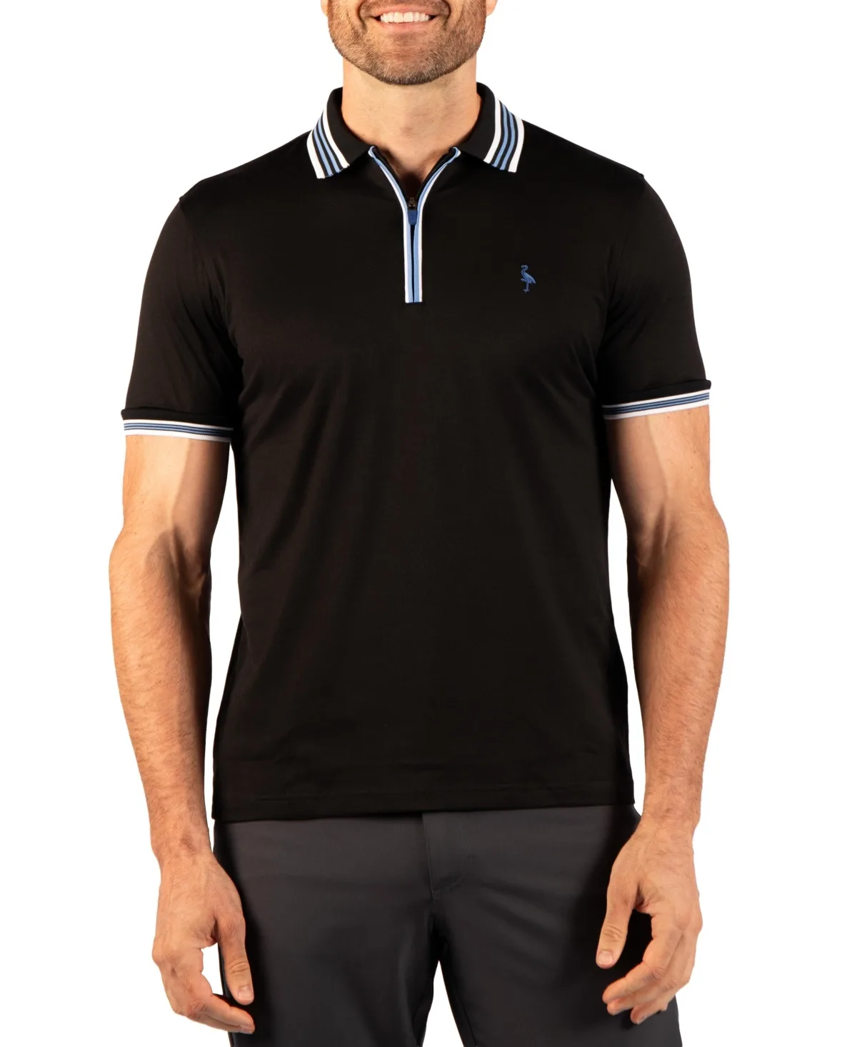 Quarter-Zip Mesh Stripe Polo Shirt by Tailorbyrd