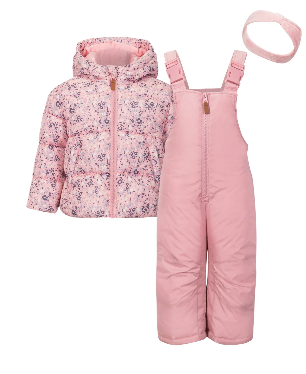 Floral-Print Puffer Jacket, Ski Bib and Headband, 3-Piece Set by S Rothschild & Co