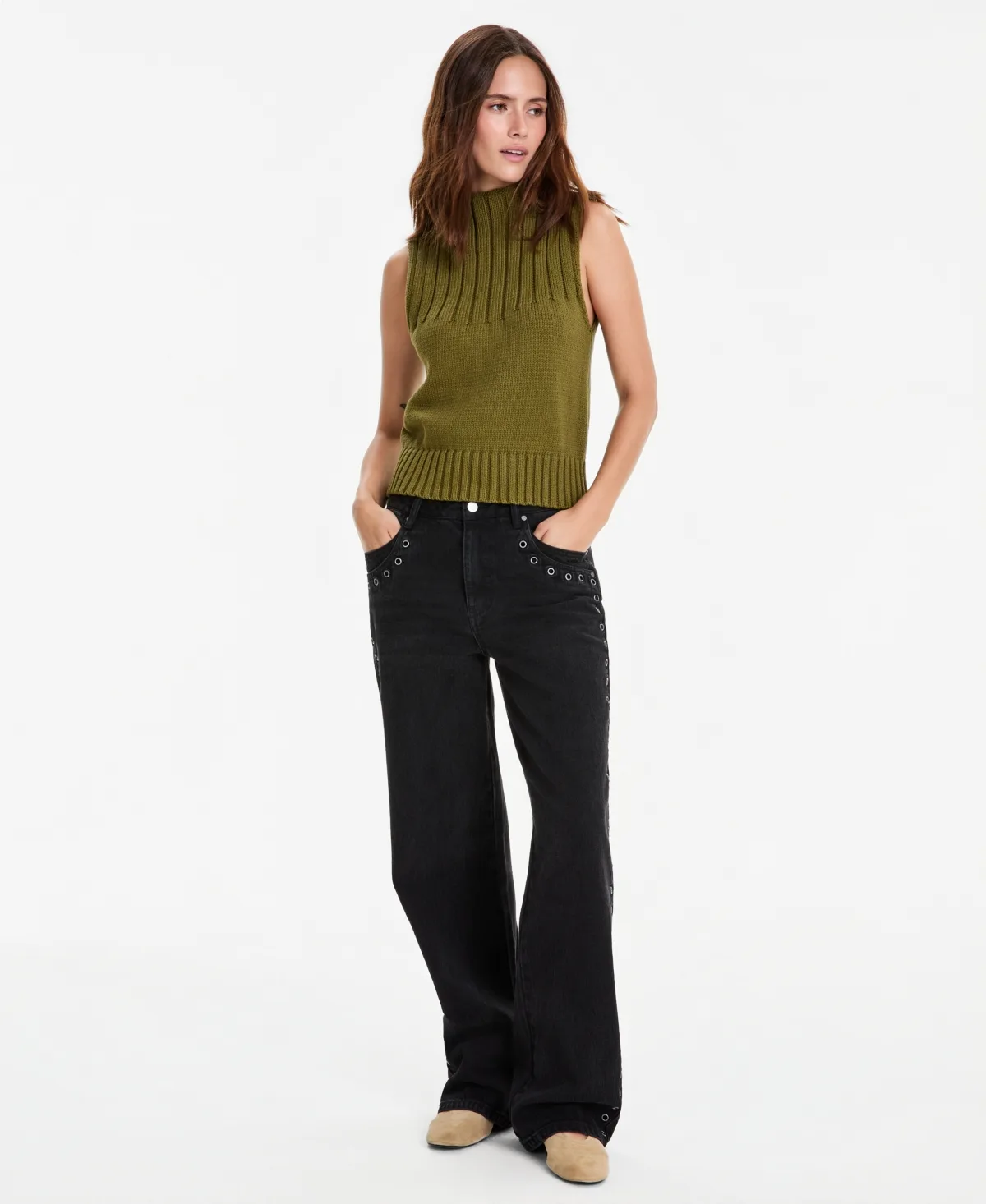 Grommet High-Rise Wide-Leg Jeans by And Now This