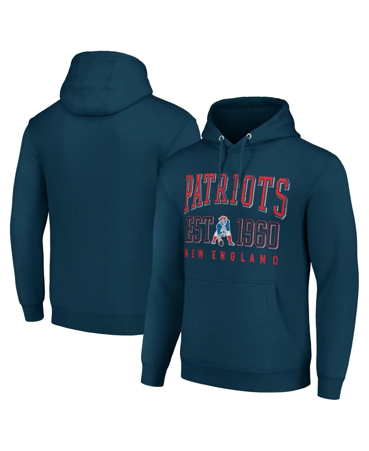 New England Patriots Distressed Screen Print Fleece-Lined Pullover Hoodie by Starter