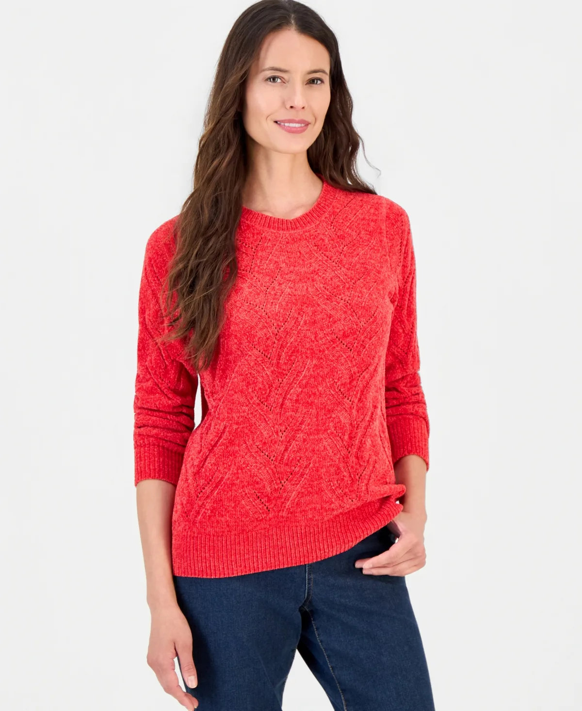 Chenille Cable-Knit Crewneck Sweater