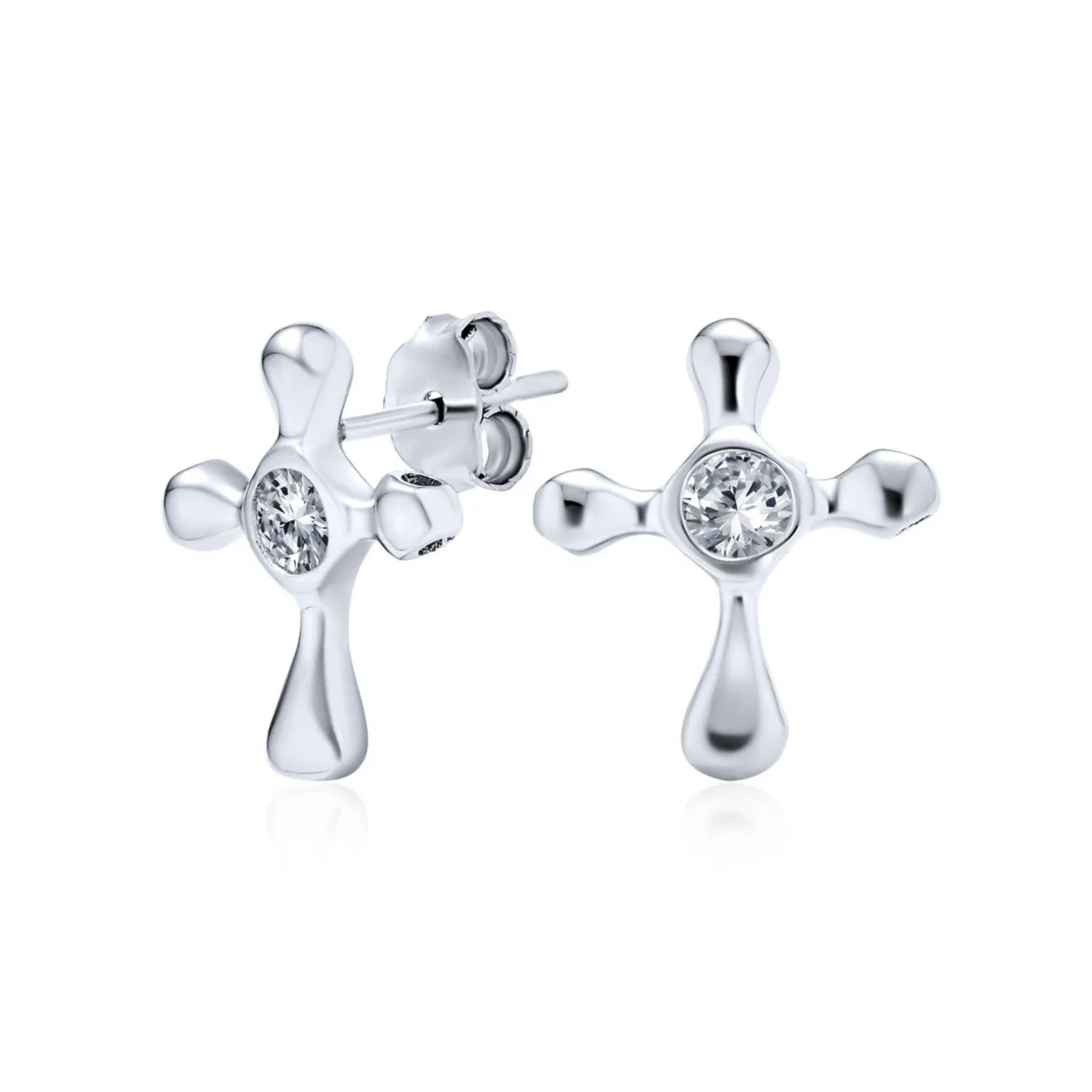 Dainty Accent CZ Small Religious Cross Stud Earrings Sterling Silver by Bling Jewelry