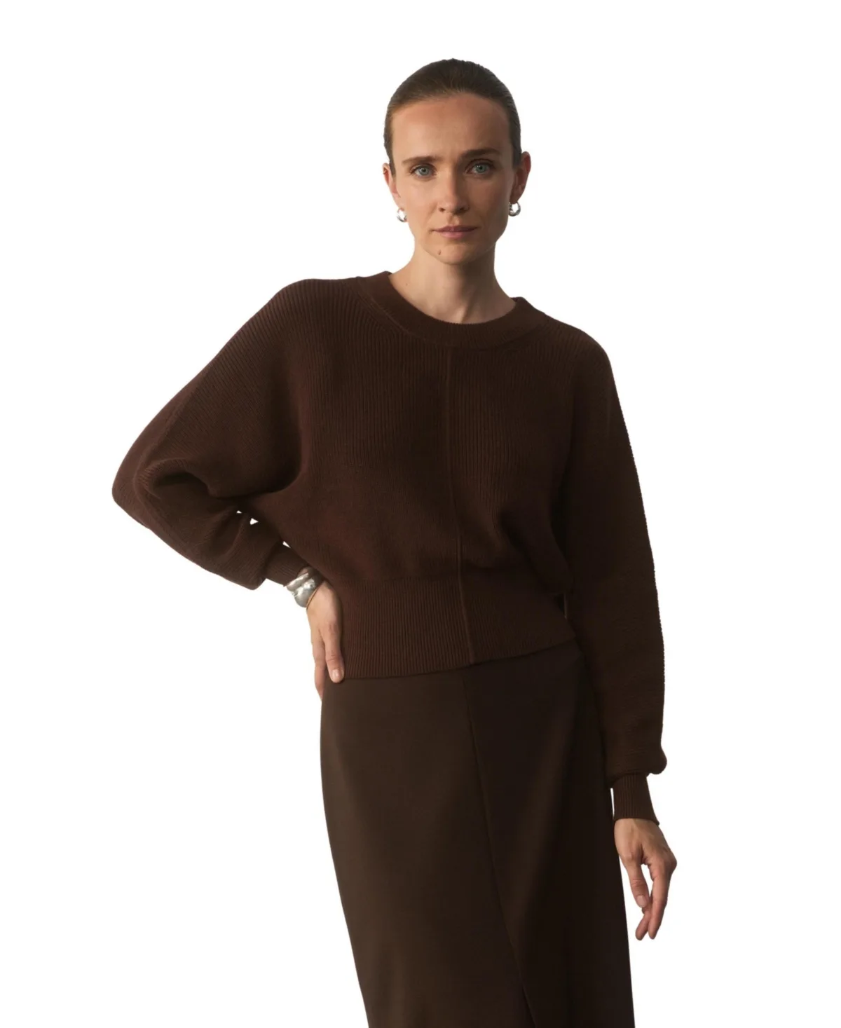 Long-Sleeve Crop Cotton-Silk Blend Sweater by The Fold