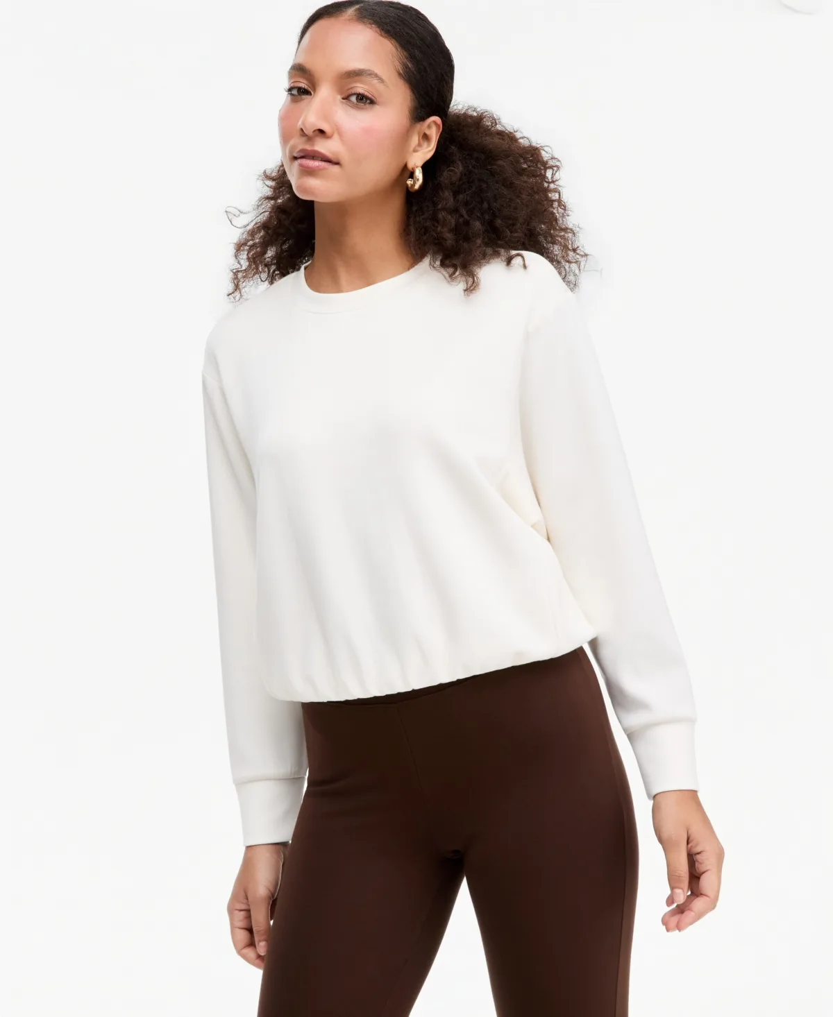Off Duty Long-Sleeve Bubble-Hem Sweatshirt by INC International Concepts