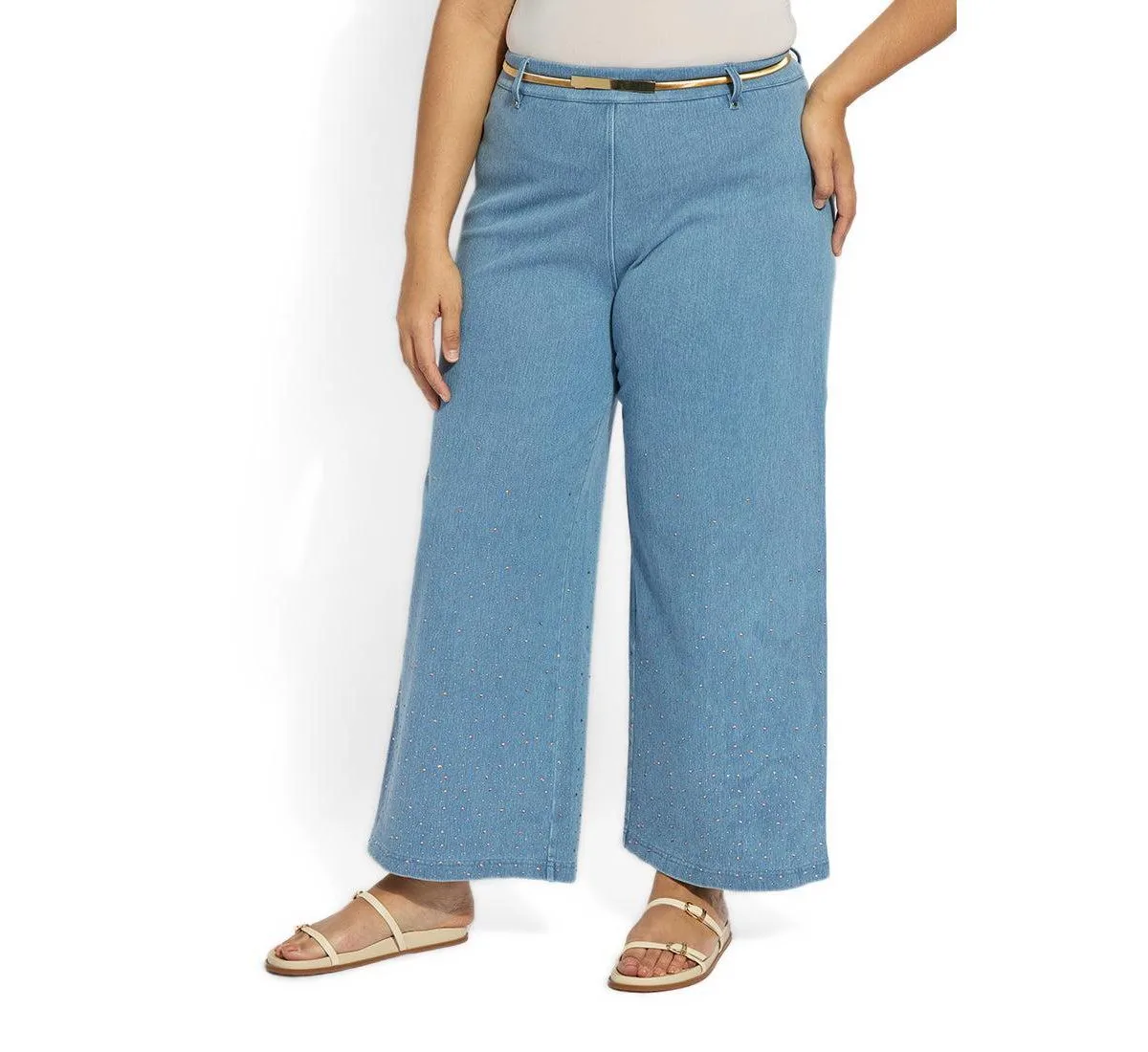 Erin Crystal Embellished Wide-Leg 4-Way Stretch Jeans by Lysse