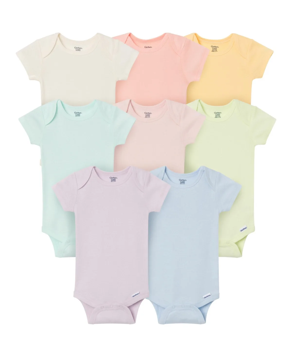 8-Pack Short Sleeve Bodysuits, Rainbow by Gerber
