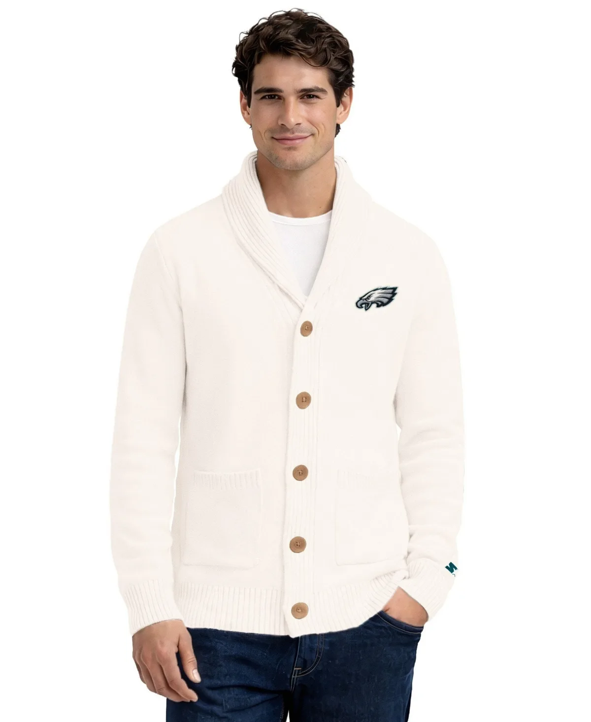 Philadelphia Eagles Shawl Collar Chunky-Knit Cardigan Sweater by Starter