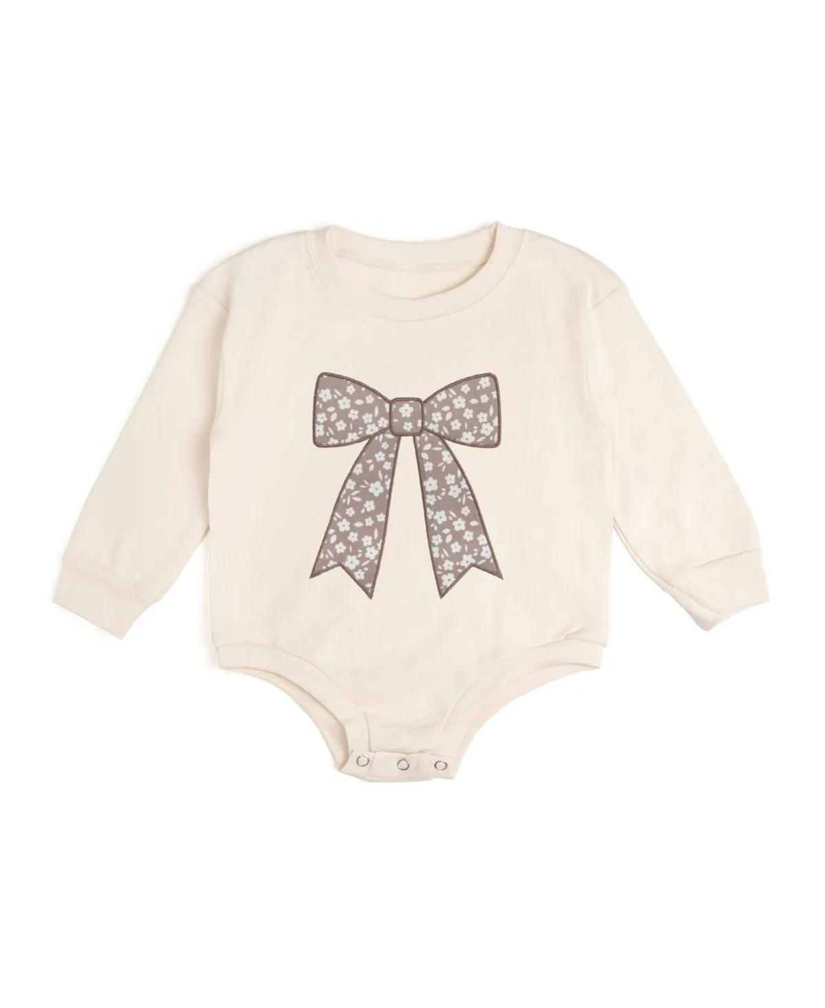 Floral Bow Patch Long Sleeve Romper by Sweet Wink