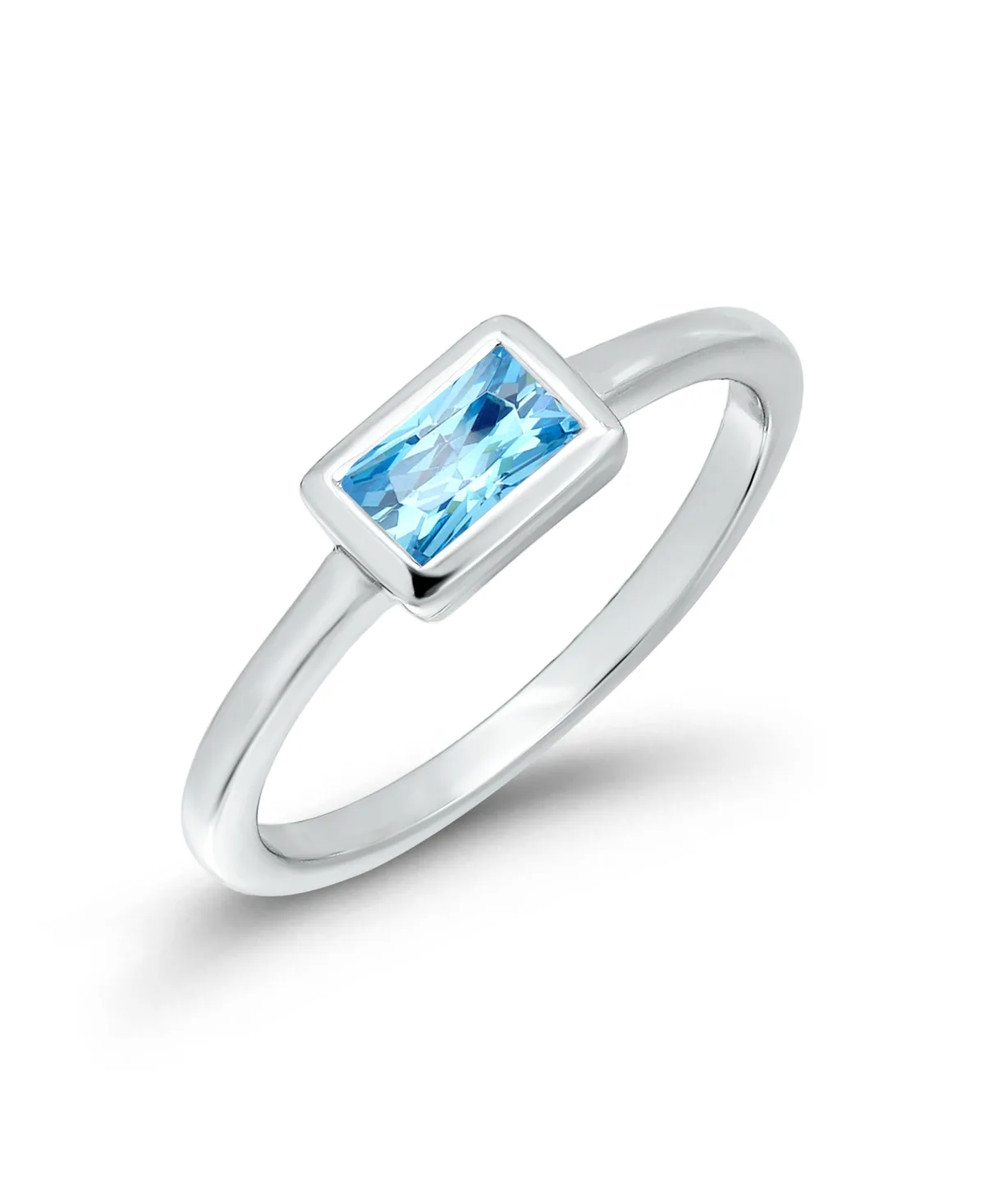 Silver-Tone Aqua Cubic Zirconia Baguette Ring by Macy's