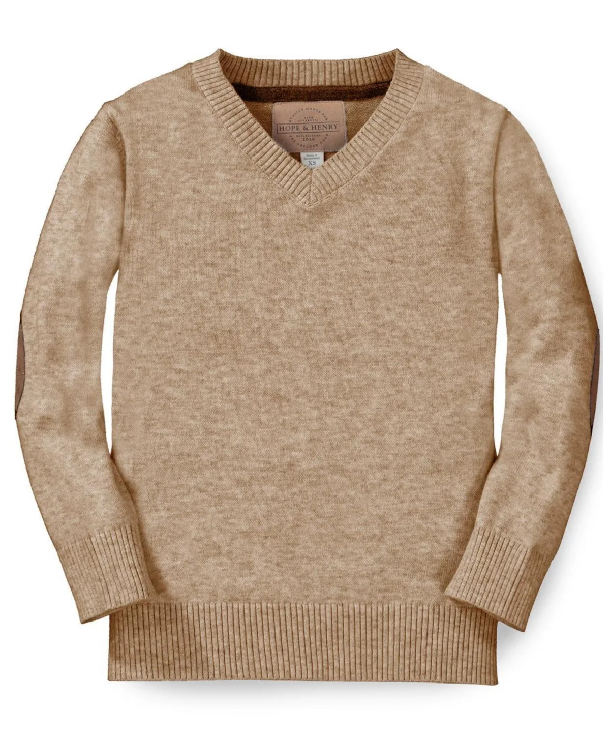 Organic V-Neck Sweater with Elbow Patches by Hope & Henry