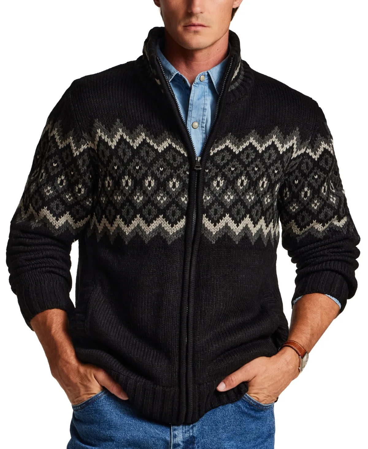 Nordic Sherpa-Lined Full-Zip Sweater Jacket by Weatherproof Vintage