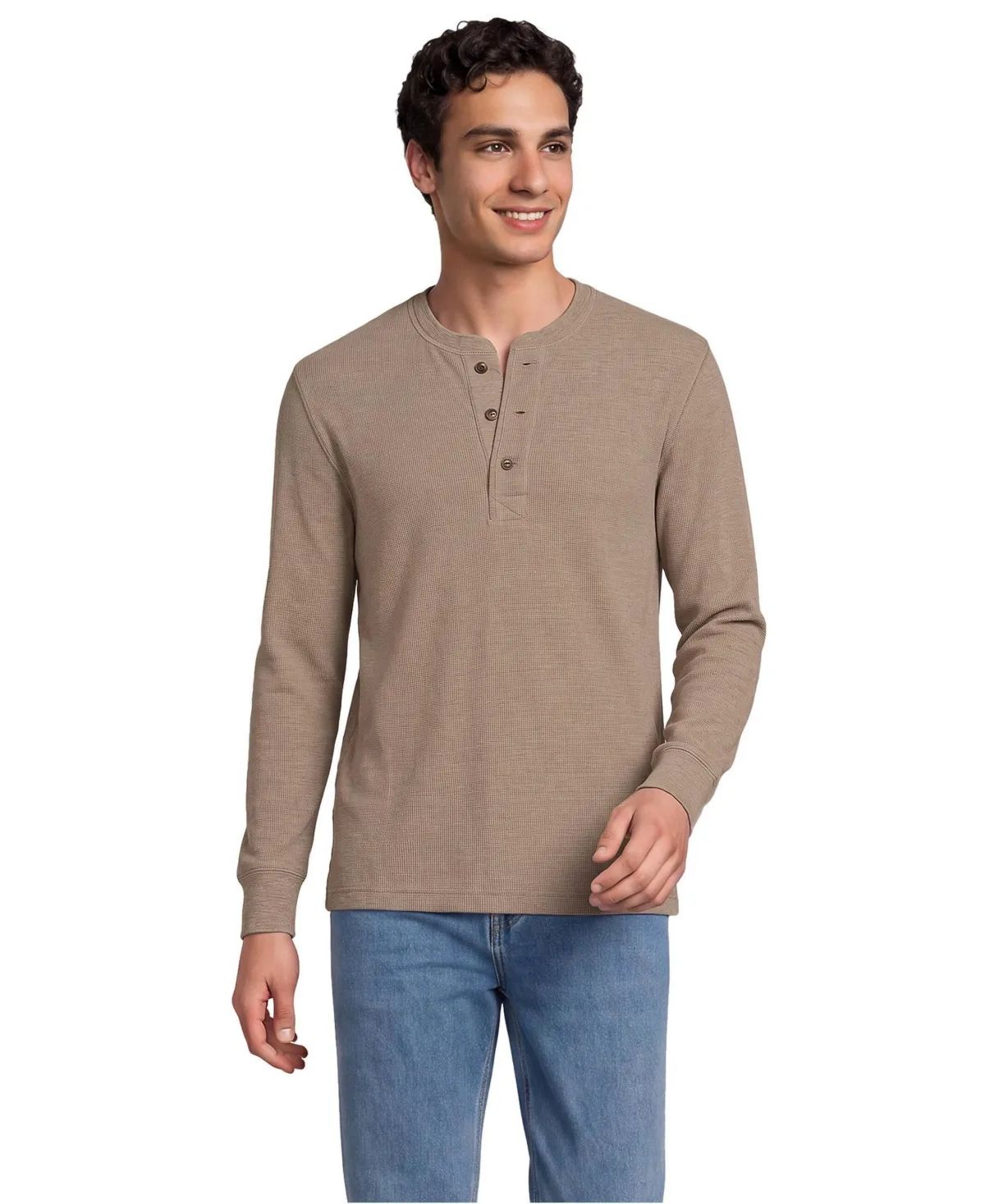 Long Sleeve Thermal Waffle Henley by Lands' End