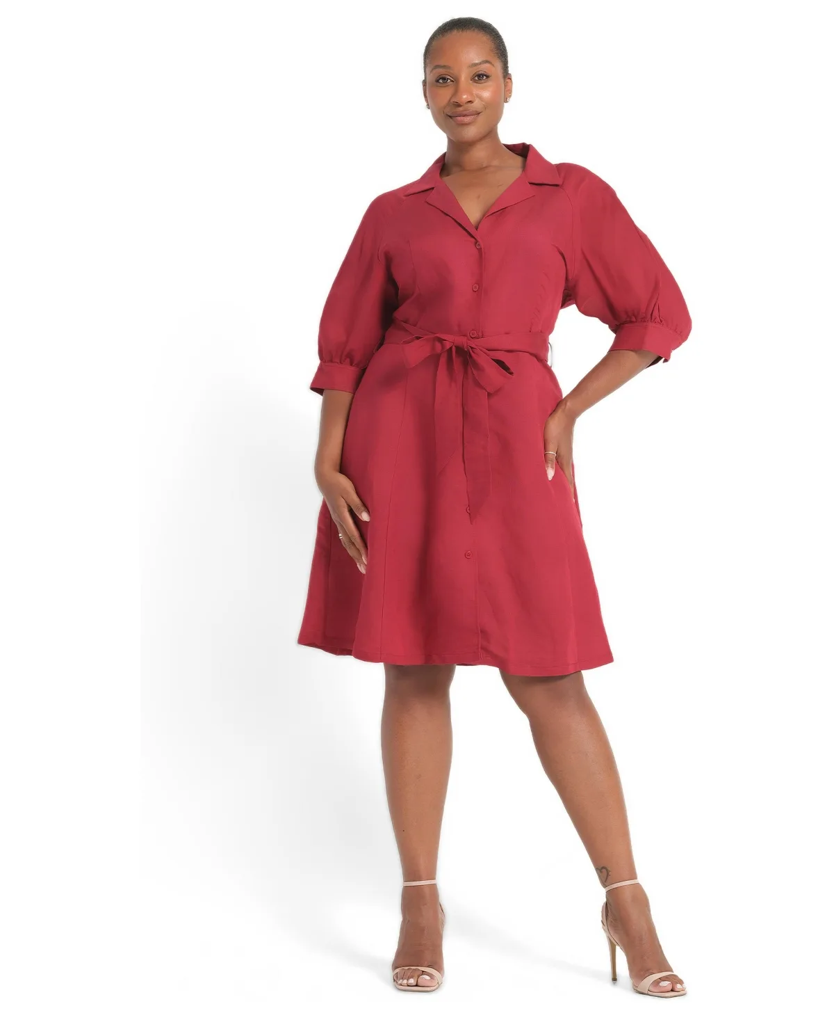 Maribel Belted Collared Mini Shirt Dress by Estelle
