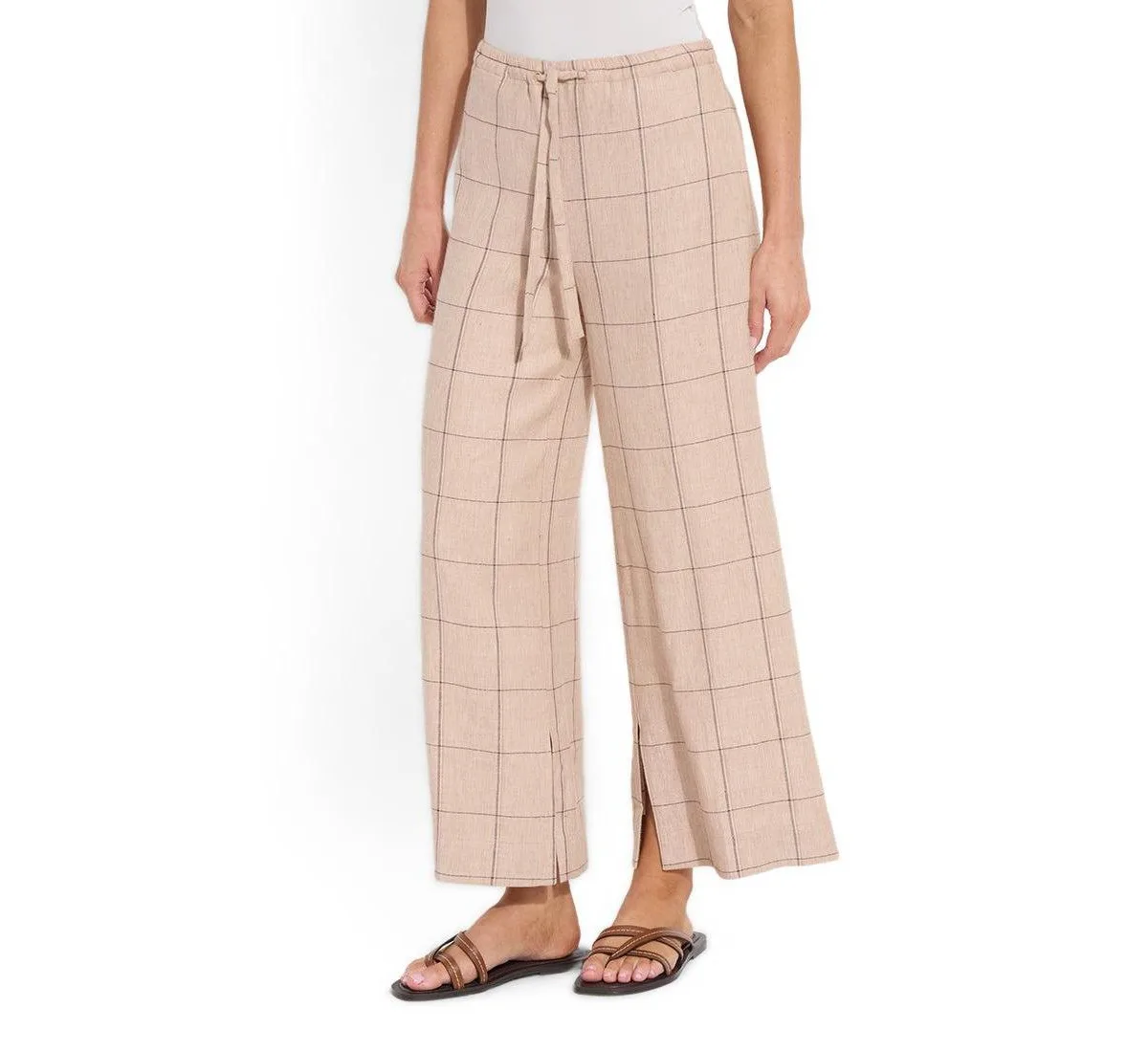 Nixie Wide-Leg Linen-Blend Drawstring Pants by Lysse