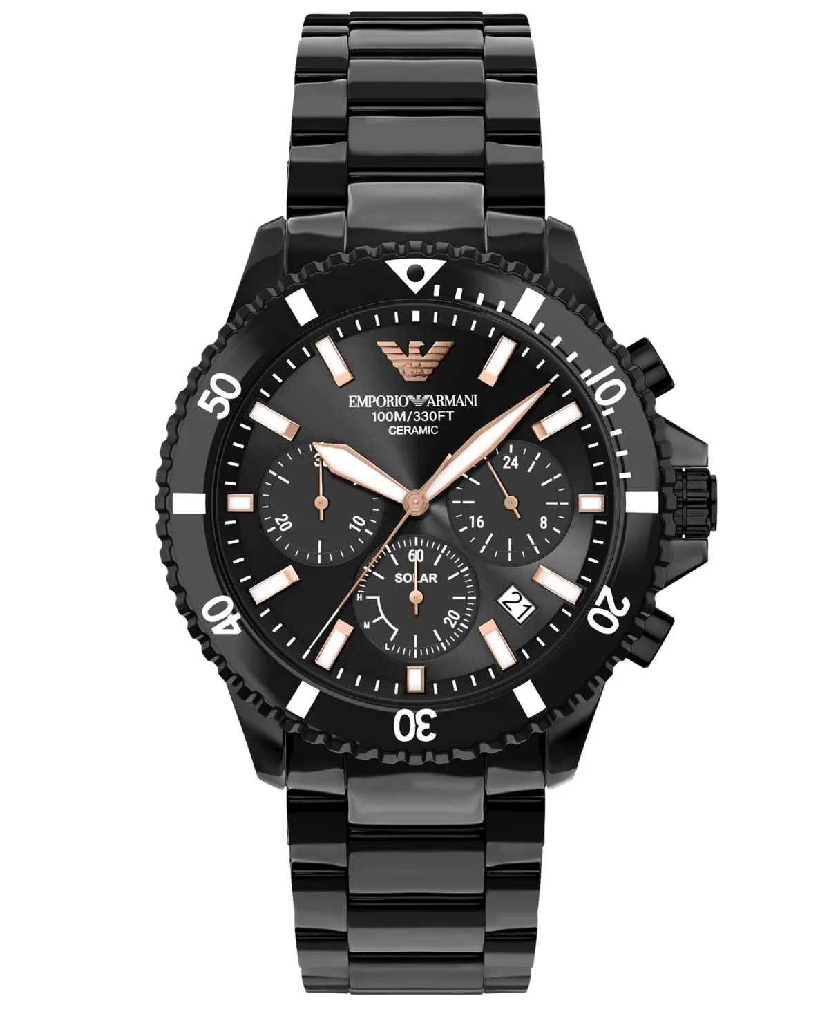 Emporio Armani Solar Chronograph Black Ceramic Watch 44mm by Armani