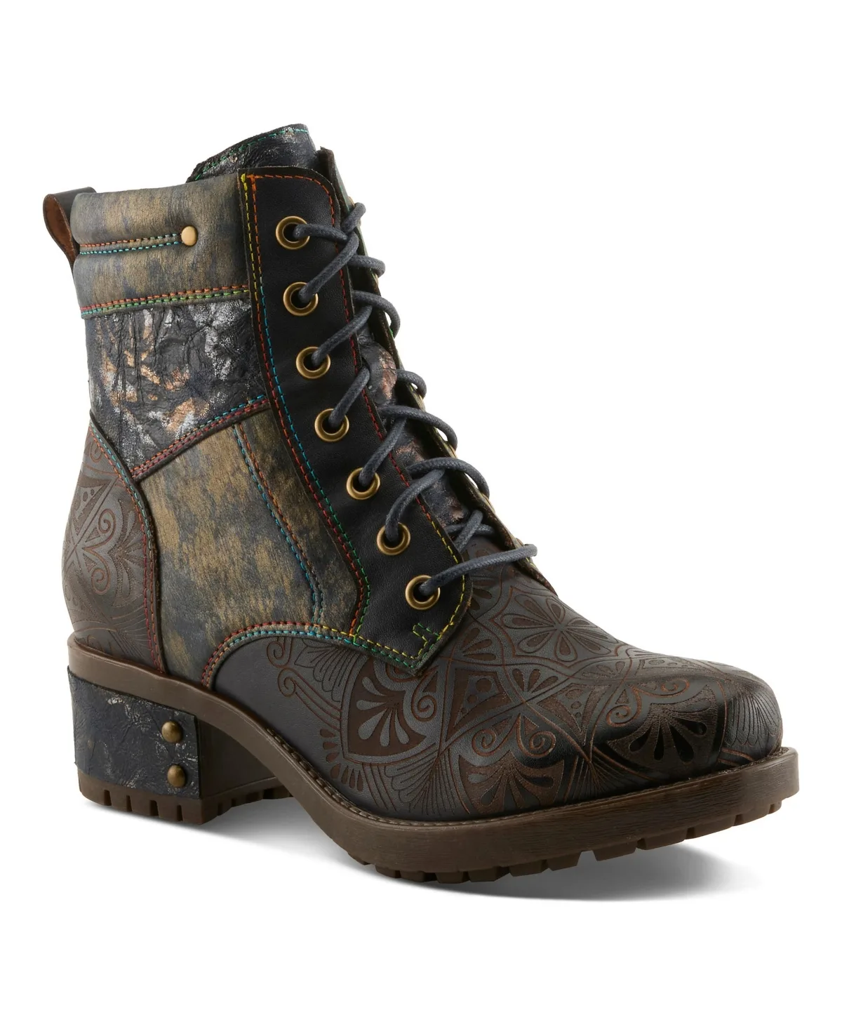 Whitefish Lace-Up Boots with Embossed Leather and Comfortable Heel