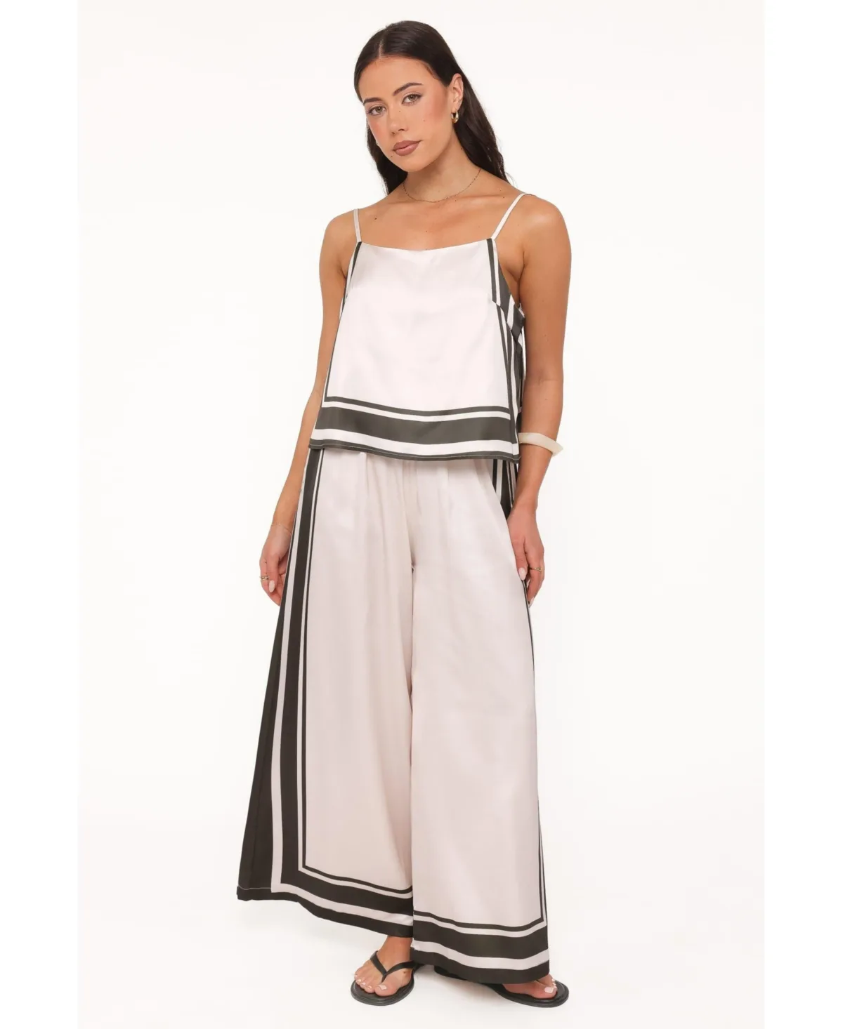 Caelia High-Rise Wide-Leg Satin Top and Pants, 2-Piece Set by Petal and Pup