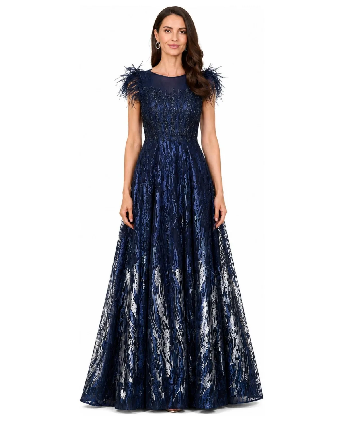 Lace Ballgown with Feather Cap Sleeves by Lara