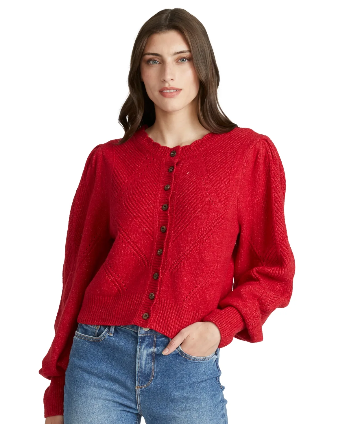 Pointelle Wooden-Floral Button Cardigan by Driftwood