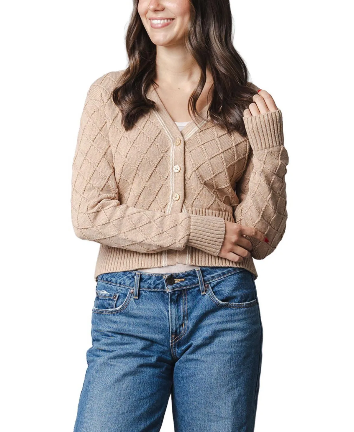 V-Neck Long-Sleeve Button-Front Cardigan by Hope & Henry