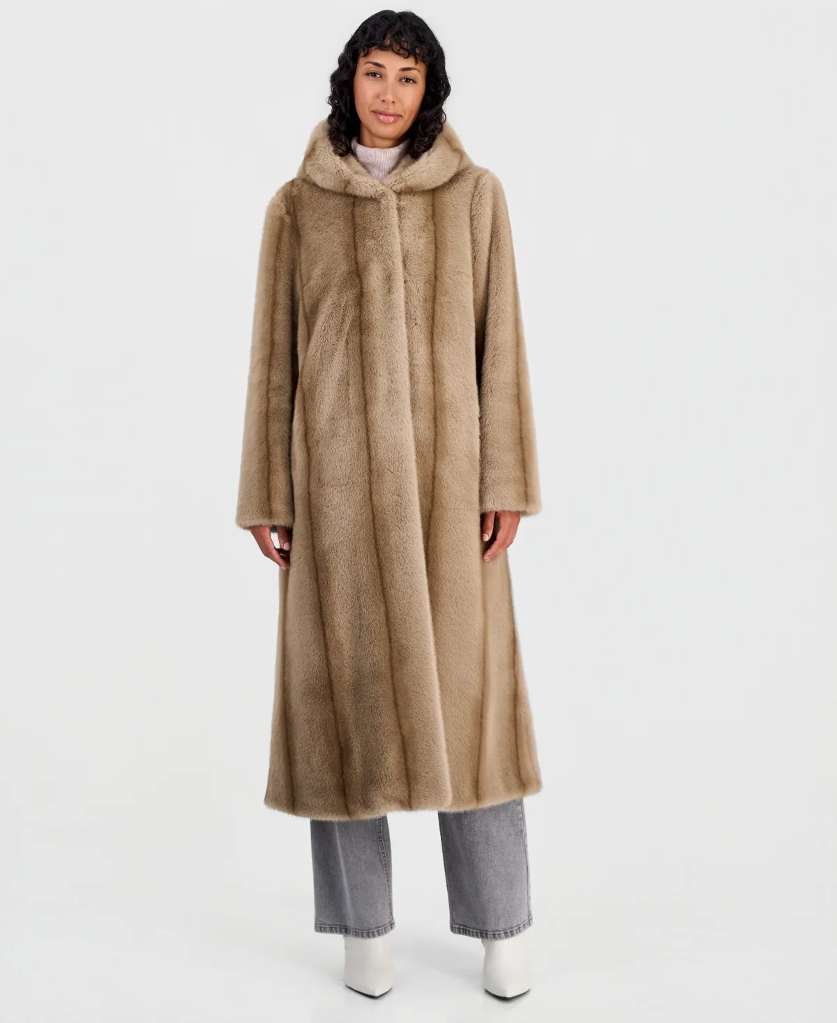 Maxi Hooded Faux Fur Coat by Jones New York