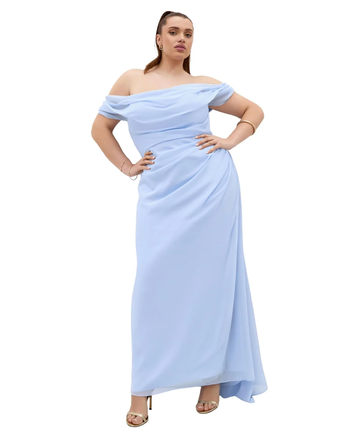 Soft Love Off-Shoulder Gathered-Drape Bodice Maxi Dress