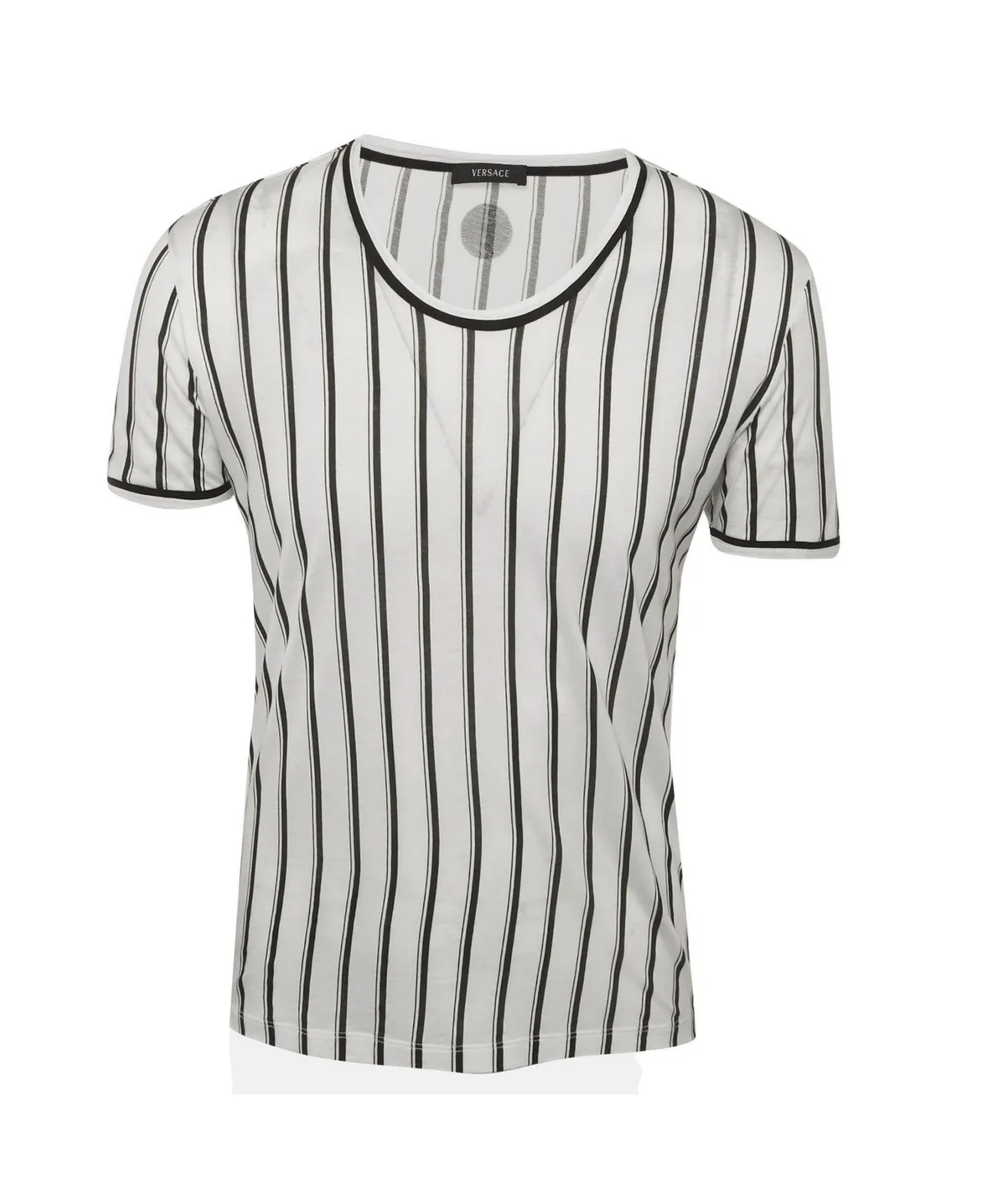 Pre-Owned Striped Jersey Scoop Neck T-Shirt by Versace