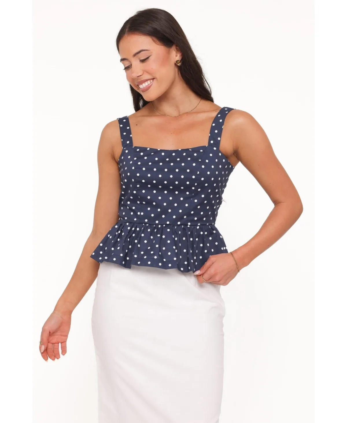 Paula Square-Neck Polka-Dot Open-Tie-Back Top