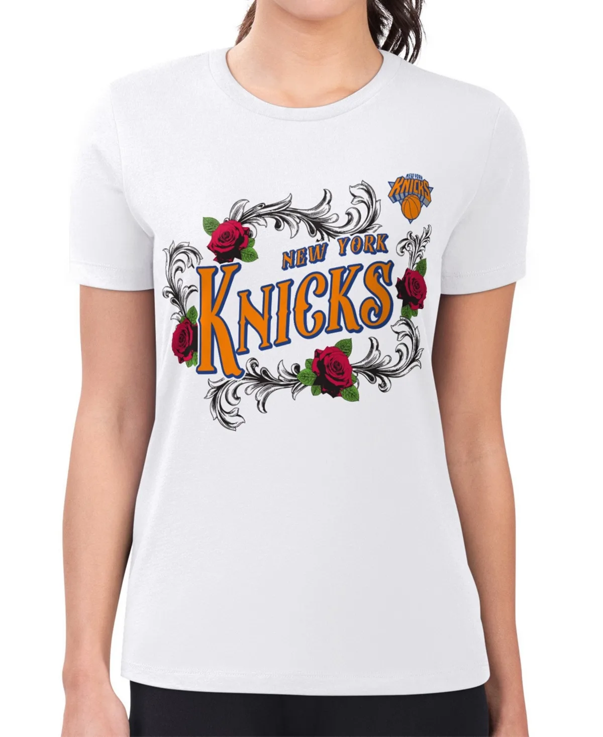 New York Knicks Roses Super-Slim Fit Crewneck T-Shirt by G-III
