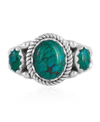 Sterling Silver Chrysocolla 3 Stone Ring by American West Jewelry
