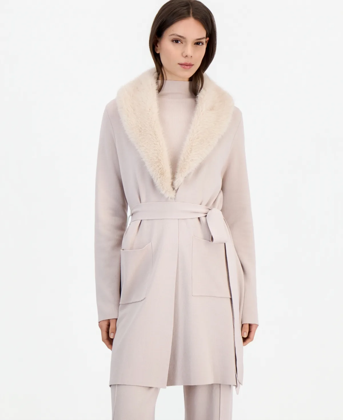 Faux Fur Shawl Collar Mid-Length Jacket by Tahari