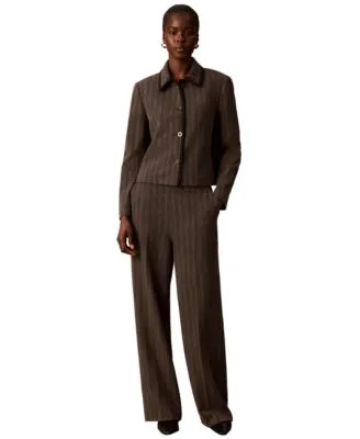 Four Button Collared Jacket High Rise Wide Leg Trousers by Calvin Klein