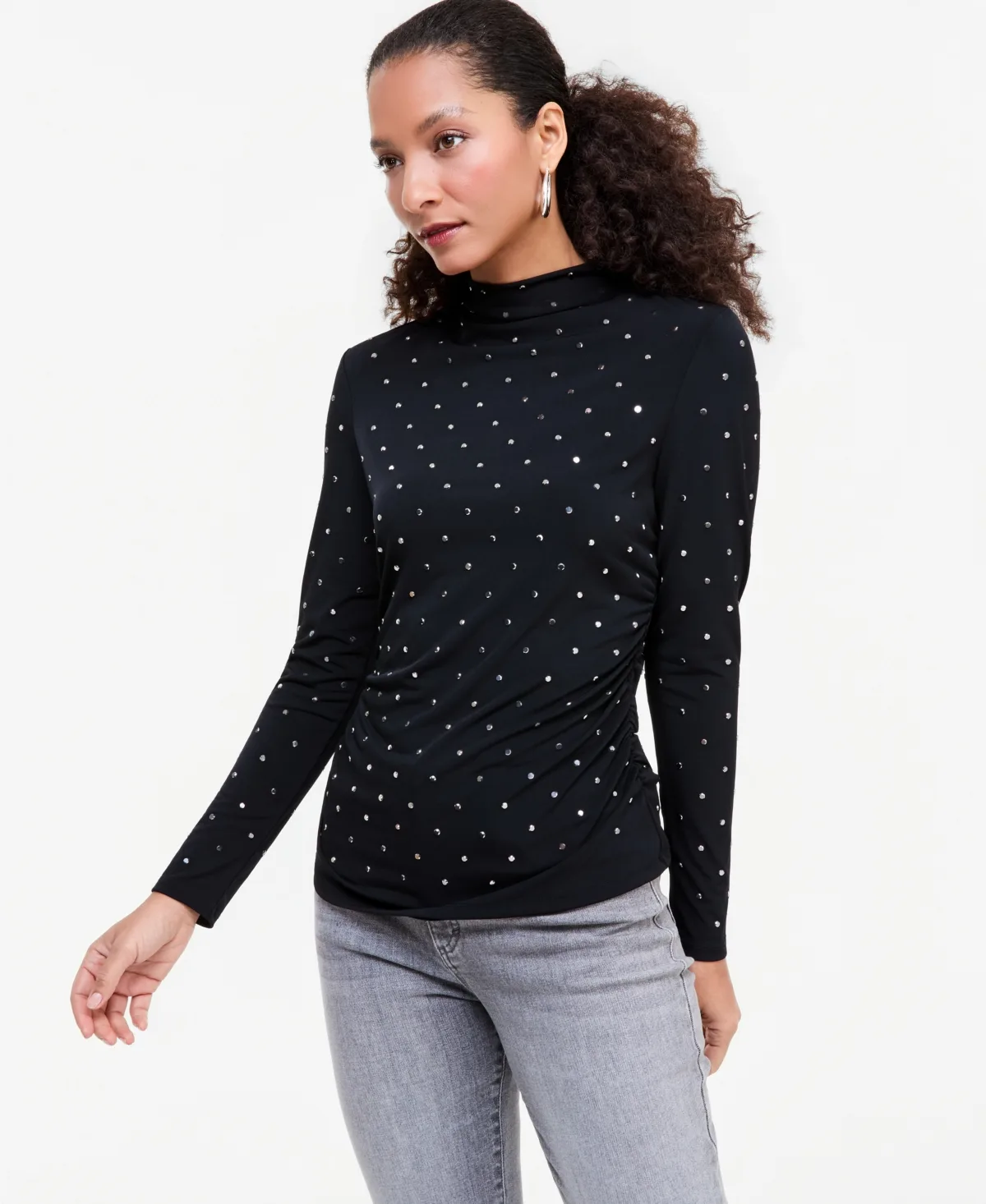 Mock Neck Embellished Top