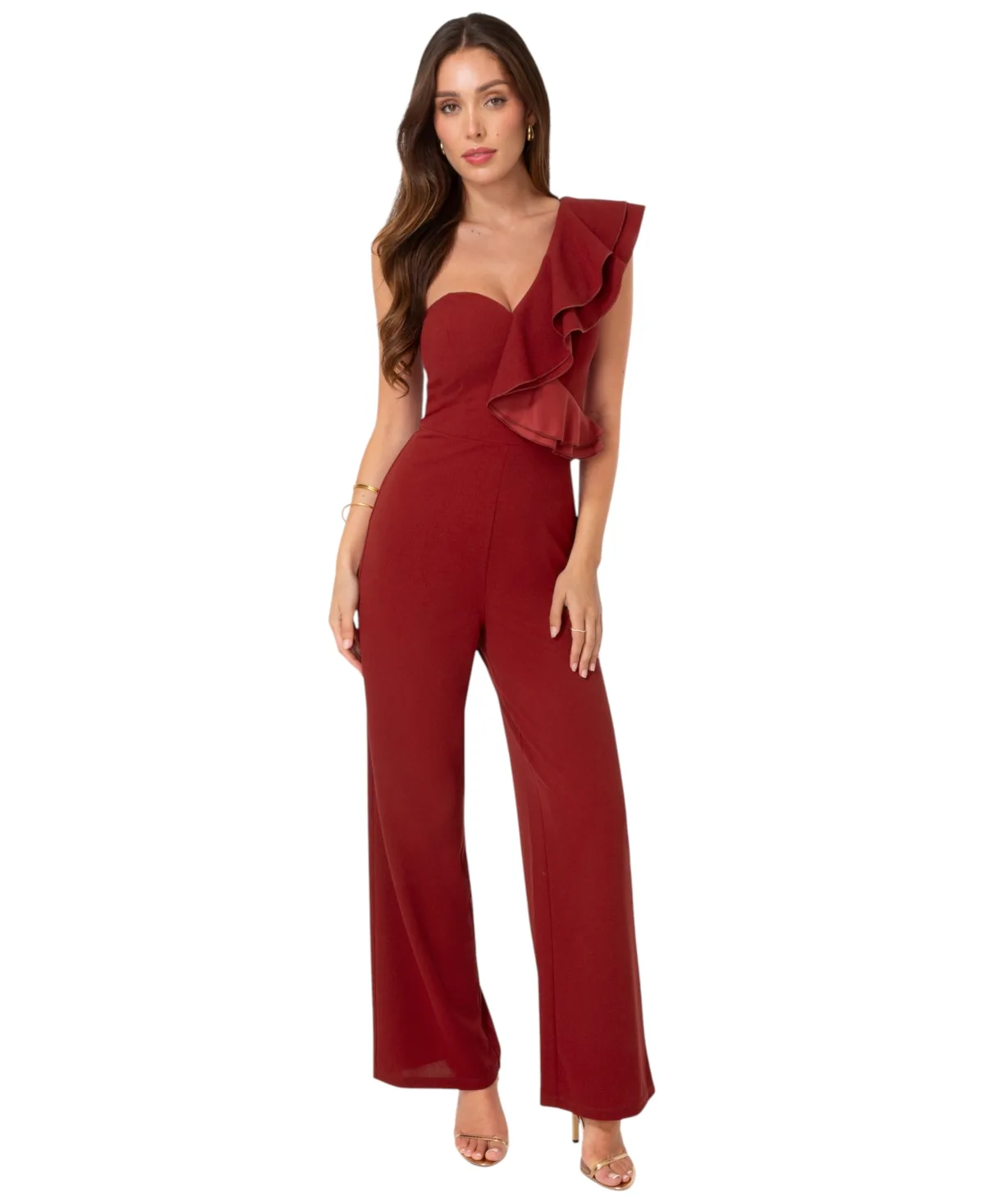 Scuba Crepe Wide-Leg Ruffle-Sleeve Jumpsuit
