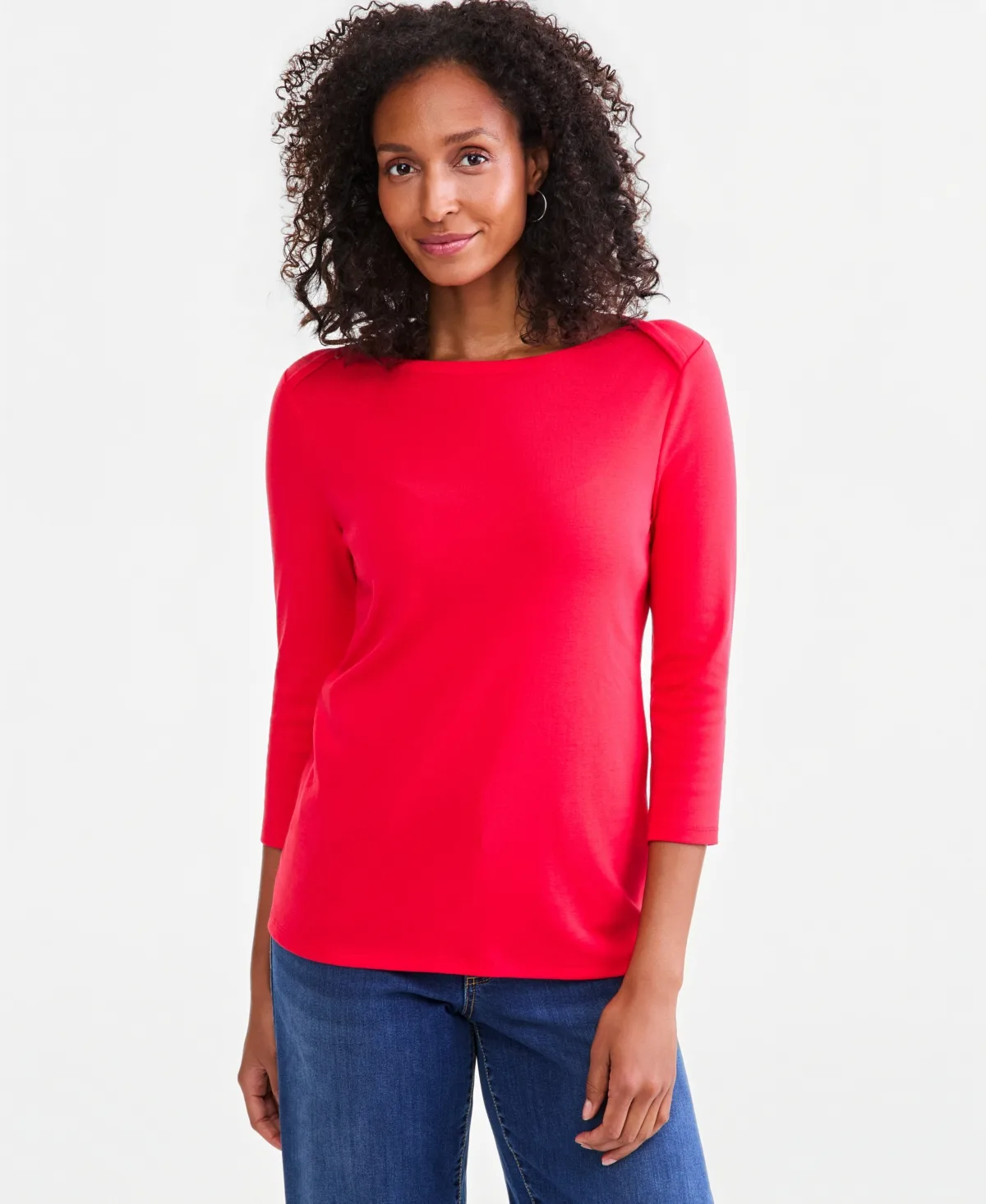 Pima Cotton 3/4-Sleeve Boat-Neck Top