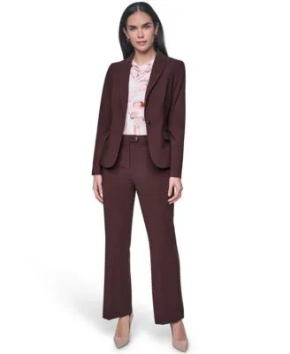 Notch Collar One Button Jacket Printed Cowl Neck Sleeveless Blouse Mid Rise Straight Pants by Calvin Klein