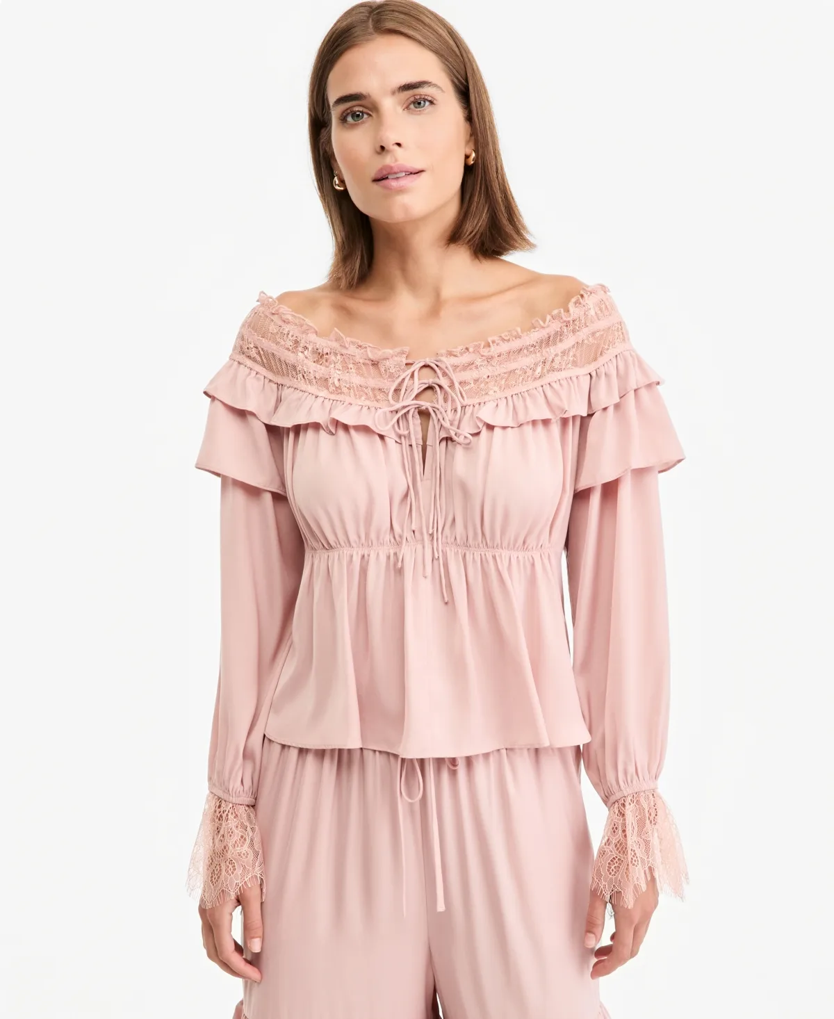 Off-the-Shoulder Long-Sleeve Ruffle-Trim Blouse by And Now This