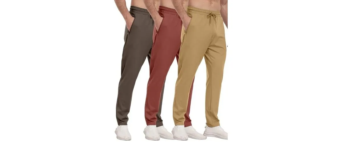 3 Pack Athletic Pants with Zipper Pockets Running Gym Joggers by Gnuadz