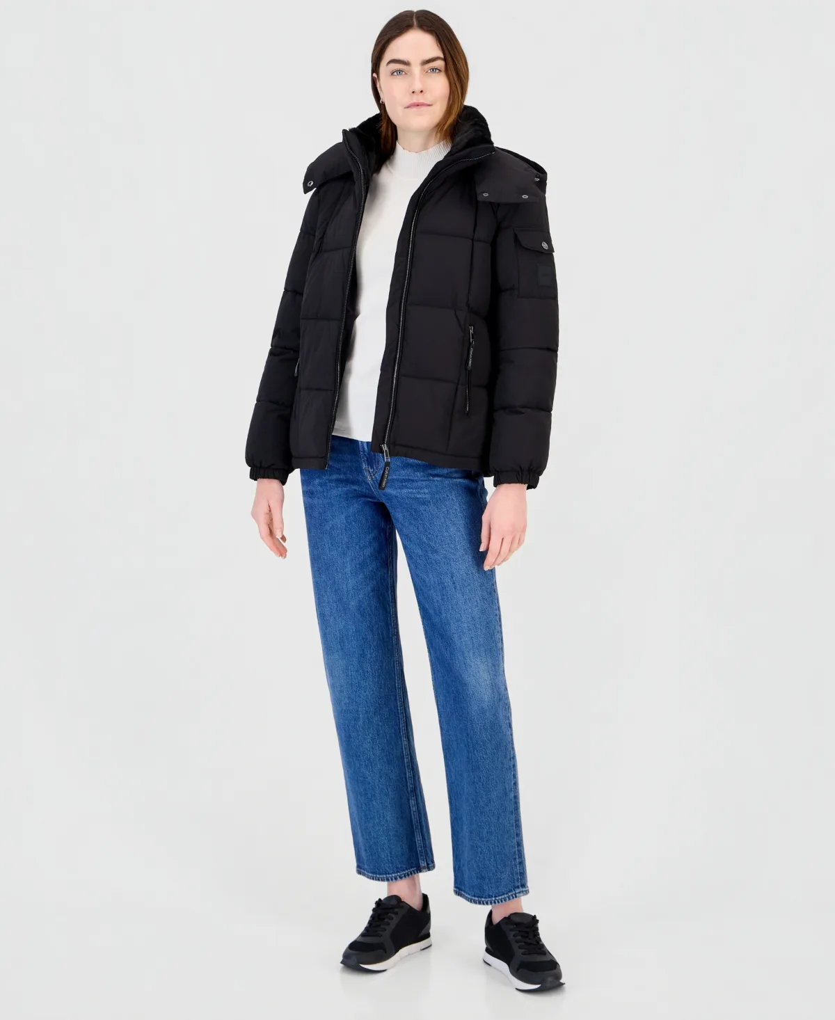 Hooded Short Faux Fur Collar Puffer Coat