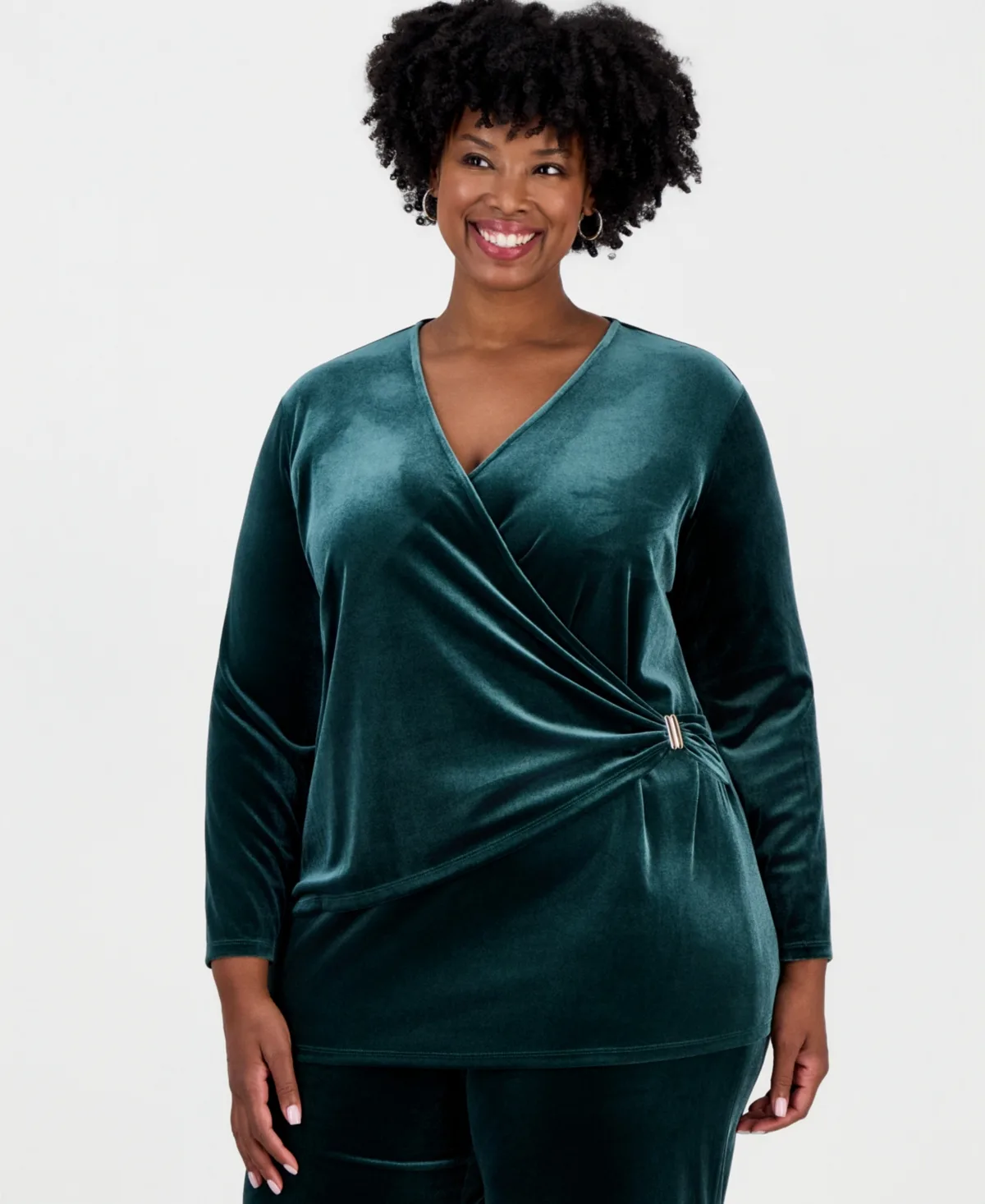 Faux-Wrap Velvet V-Neck Blouse by Anne Klein